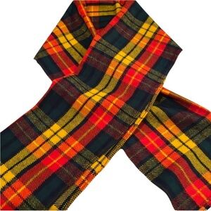 Vintage Pringle Tartan plaid wool scarf green , yellow & red 16”W 60”L unisex